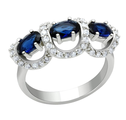 LO2049 - Rhodium Brass Ring with Synthetic Synthetic Glass in Montana-0