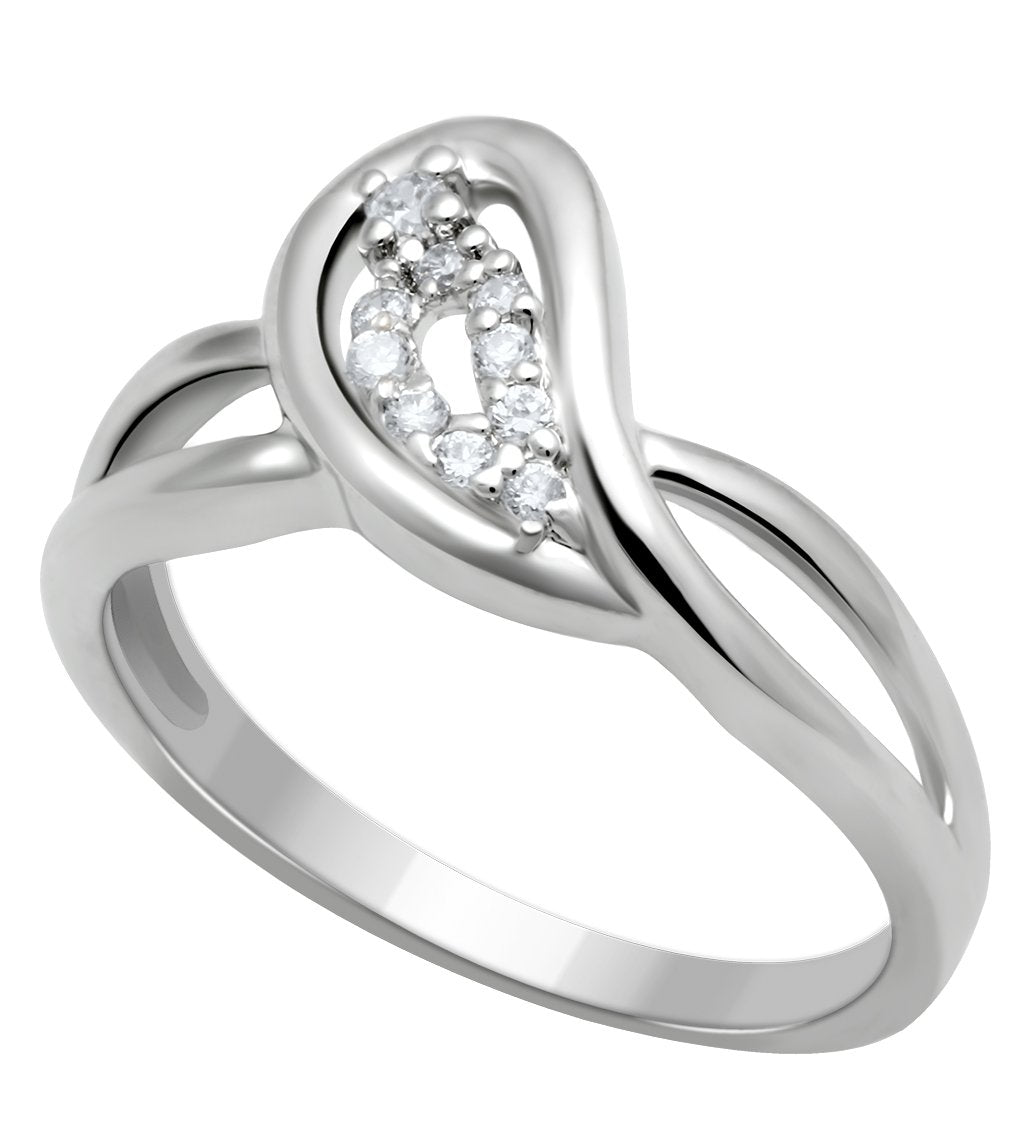 LO2051 - Rhodium Brass Ring with AAA Grade CZ  in Clear-0