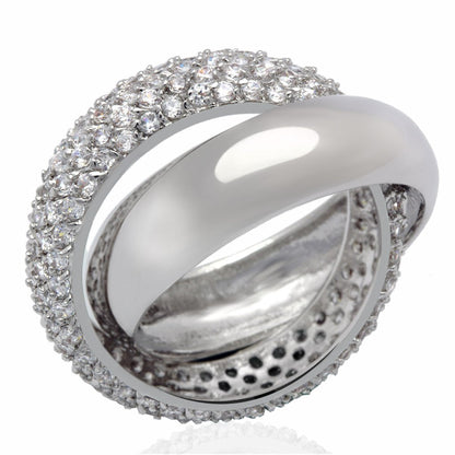 LO2055 - Rhodium Brass Ring with AAA Grade CZ  in Clear-0
