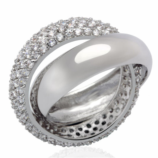LO2055 - Rhodium Brass Ring with AAA Grade CZ  in Clear-0