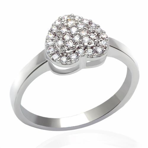 LO2056 - Rhodium Brass Ring with AAA Grade CZ  in Clear-0