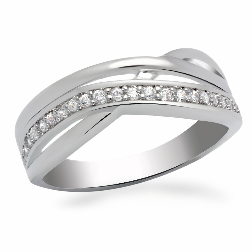 LO2058 - Rhodium Brass Ring with AAA Grade CZ  in Clear-0