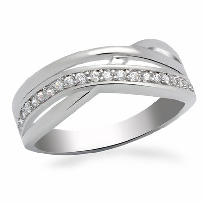 LO2058 - Rhodium Brass Ring with AAA Grade CZ  in Clear-0