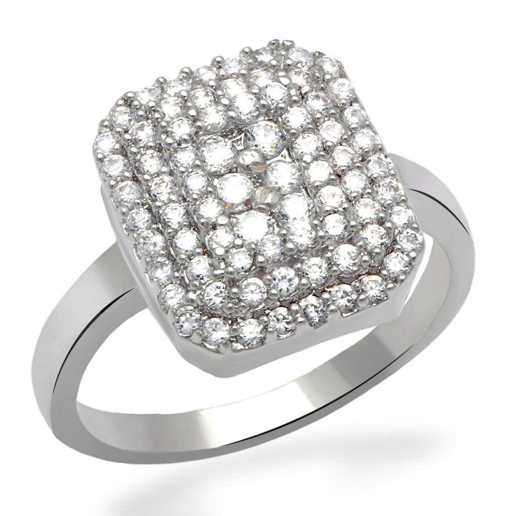 LO2064 - Rhodium Brass Ring with AAA Grade CZ  in Clear-0
