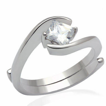 LO2067 - Rhodium Brass Ring with AAA Grade CZ  in Clear-0