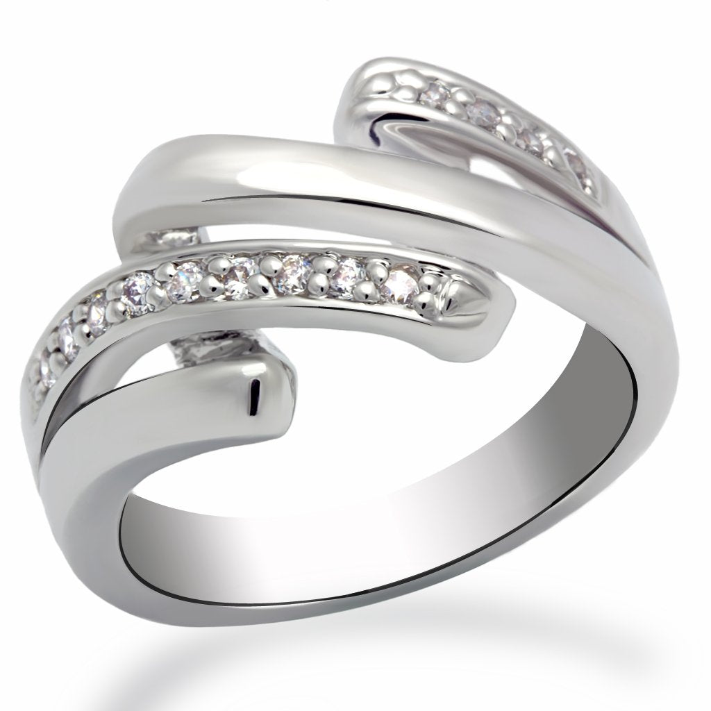 LO2068 - Rhodium Brass Ring with AAA Grade CZ  in Clear-0