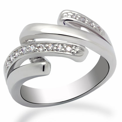 LO2068 - Rhodium Brass Ring with AAA Grade CZ  in Clear-0