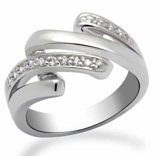 LO2068 - Rhodium Brass Ring with AAA Grade CZ  in Clear-0