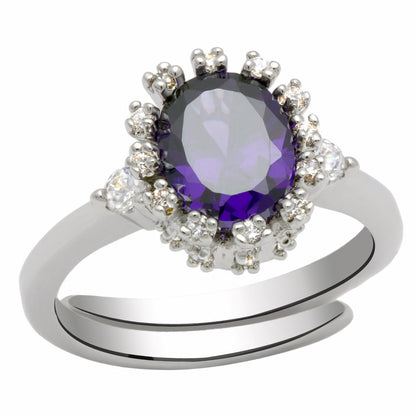 LO2073 - Rhodium Brass Ring with AAA Grade CZ  in Amethyst-0