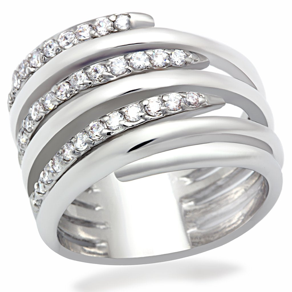 LO2075 - Rhodium Brass Ring with AAA Grade CZ  in Clear-0