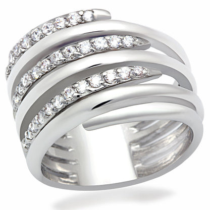 LO2075 - Rhodium Brass Ring with AAA Grade CZ  in Clear-0