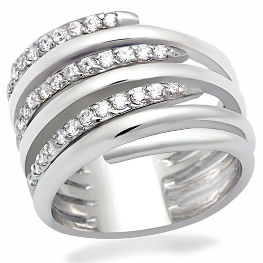 LO2075 - Rhodium Brass Ring with AAA Grade CZ  in Clear-0