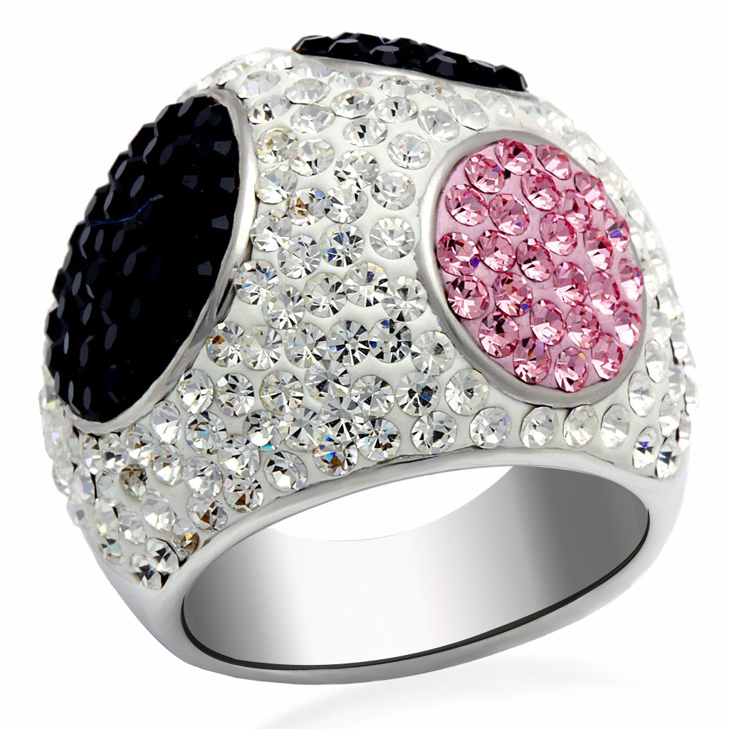 LO2081 - Rhodium + Ruthenium Brass Ring with Top Grade Crystal  in Multi Color-0