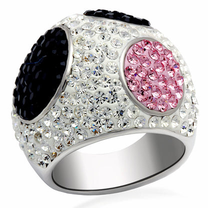 LO2081 - Rhodium + Ruthenium Brass Ring with Top Grade Crystal  in Multi Color-0