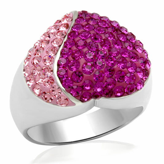 LO2082 - Rhodium Brass Ring with Top Grade Crystal  in Multi Color-0