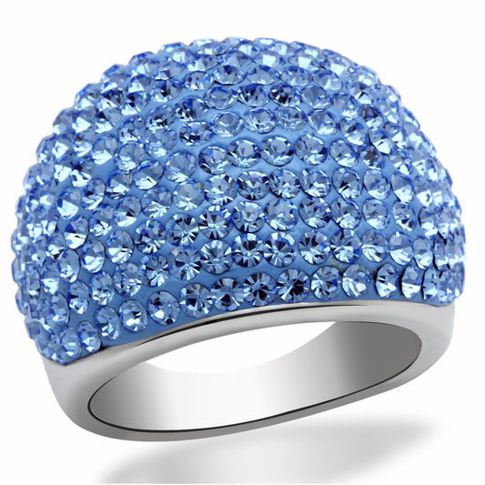 LO2083 - Rhodium Brass Ring with Top Grade Crystal  in Light Sapphire-0