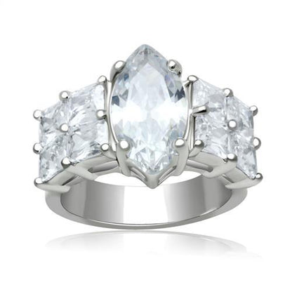 LO2091 - Rhodium Brass Ring with AAA Grade CZ  in Clear-0