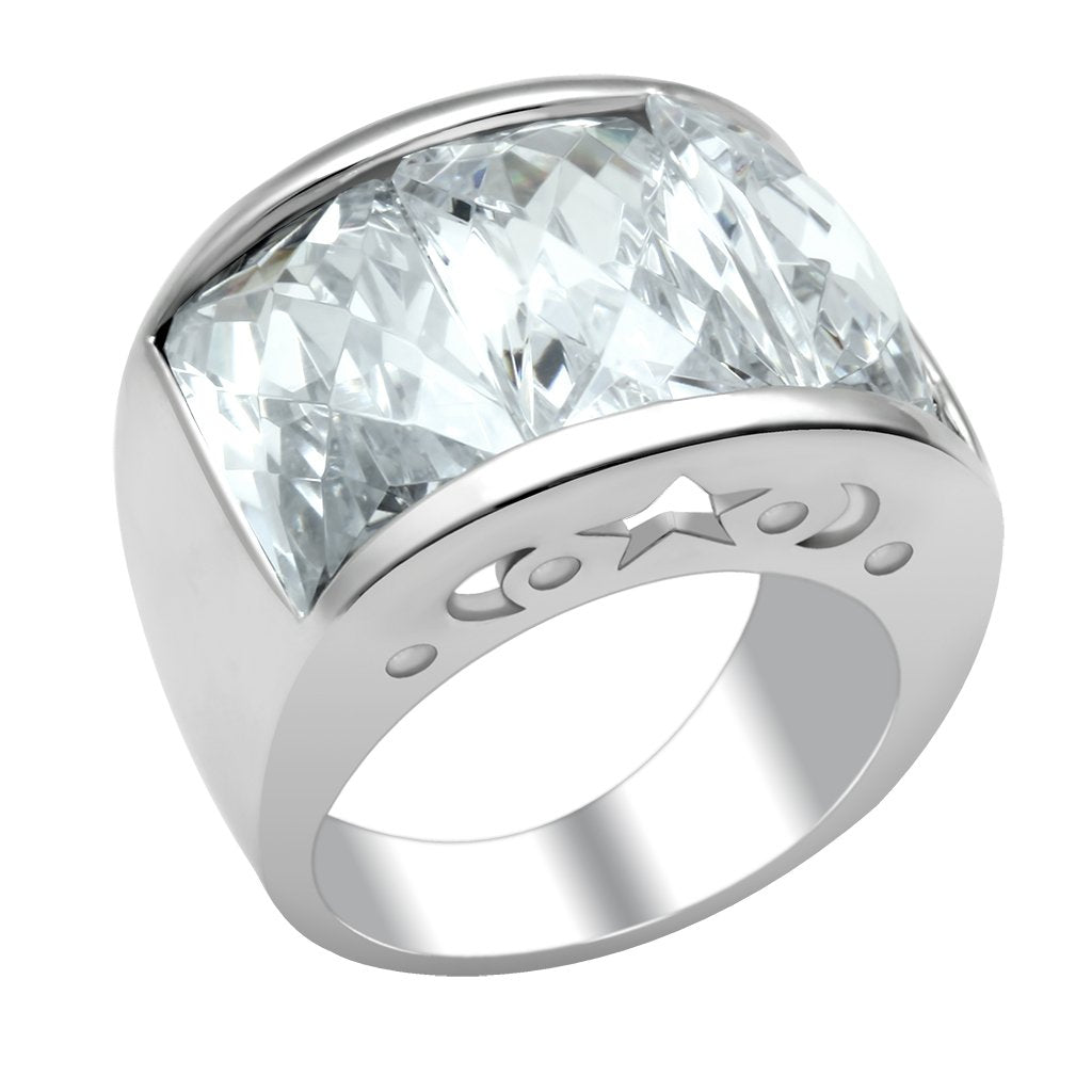 LO2092 - Rhodium Brass Ring with AAA Grade CZ  in Clear-0