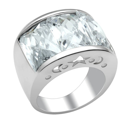 LO2092 - Rhodium Brass Ring with AAA Grade CZ  in Clear-0