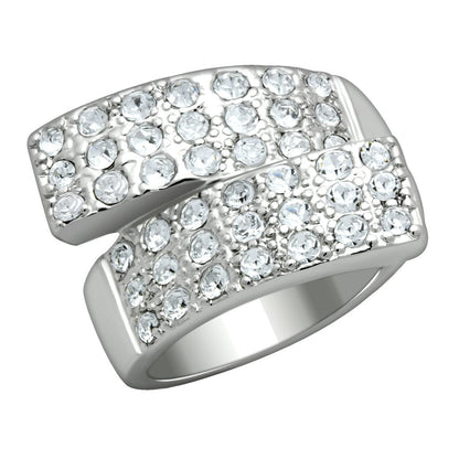 LO2095 - Rhodium Brass Ring with Top Grade Crystal  in Clear-0