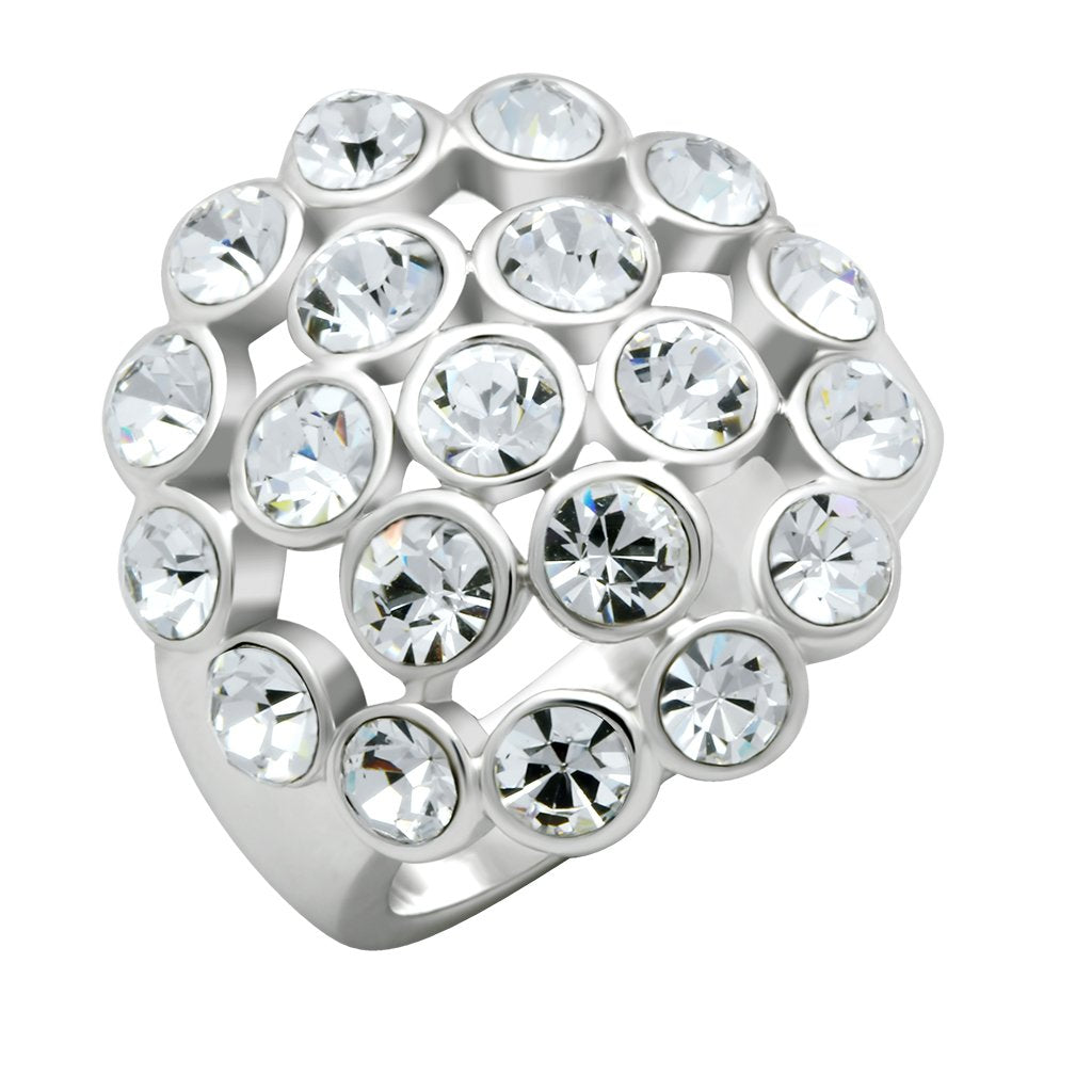 LO2096 - Rhodium Brass Ring with Top Grade Crystal  in Clear-0