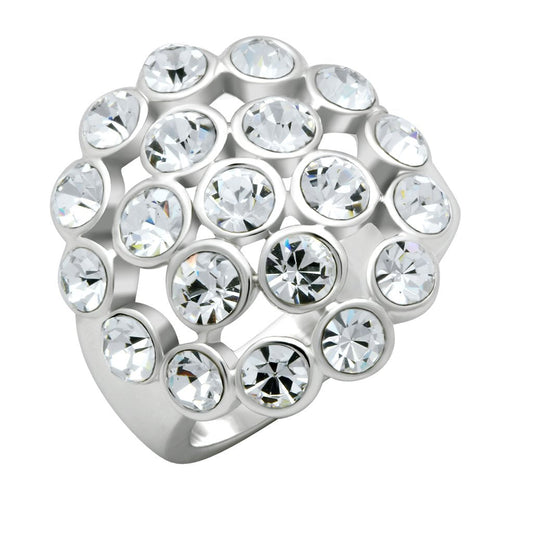 LO2096 - Rhodium Brass Ring with Top Grade Crystal  in Clear-0