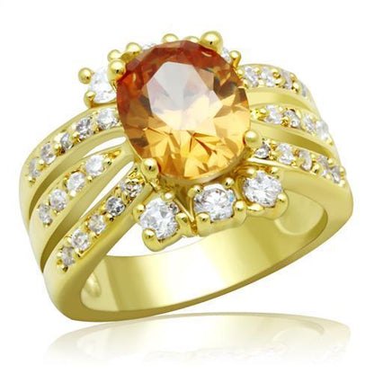 LO2097 - Gold Brass Ring with AAA Grade CZ  in Champagne-0