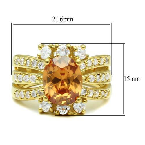 LO2097 - Gold Brass Ring with AAA Grade CZ  in Champagne-1