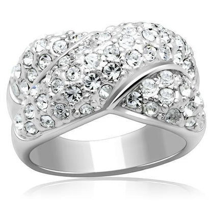 LO2101 - Rhodium Brass Ring with Top Grade Crystal  in Clear-0