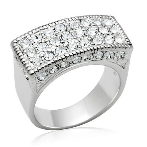 LO2103 - Rhodium Brass Ring with Top Grade Crystal  in Clear-0