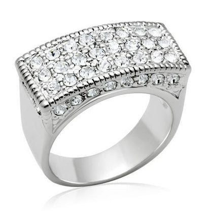 LO2103 - Rhodium Brass Ring with Top Grade Crystal  in Clear-0