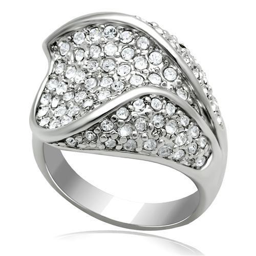 LO2105 - Rhodium Brass Ring with Top Grade Crystal  in Clear-0
