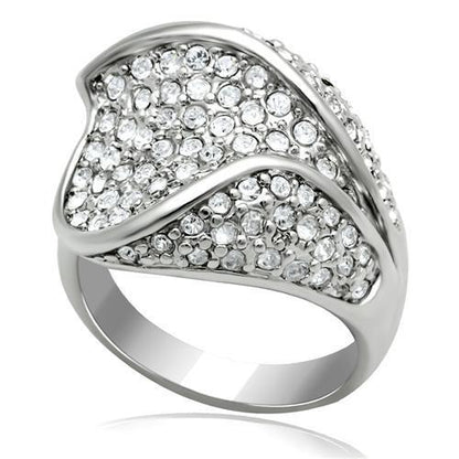 LO2105 - Rhodium Brass Ring with Top Grade Crystal  in Clear-0