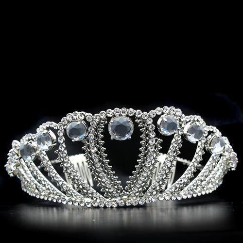 LO2108 - Imitation Rhodium Brass Tiaras & Hair Clip with Top Grade Crystal  in Clear-0