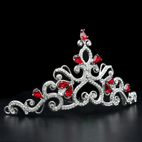LO2109 - Imitation Rhodium Brass Tiaras & Hair Clip with Top Grade Crystal  in Ruby-1