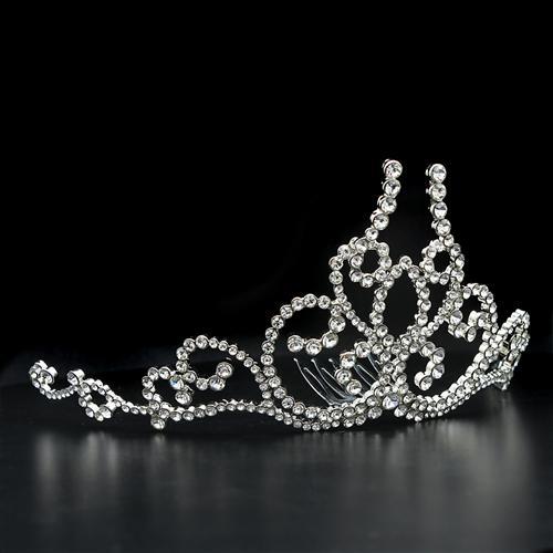 LO2112 - Imitation Rhodium Brass Tiaras & Hair Clip with Top Grade Crystal  in Clear-1