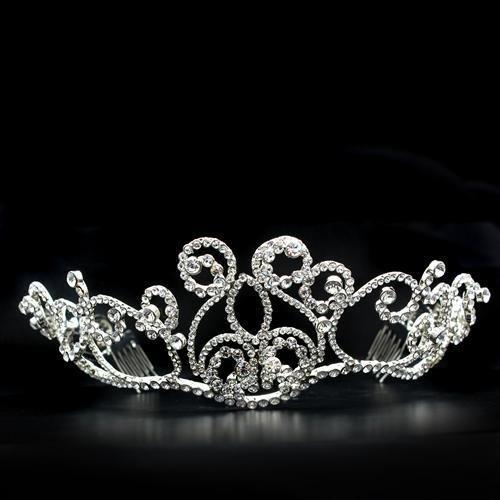LO2113 - Imitation Rhodium Brass Tiaras & Hair Clip with Top Grade Crystal  in Clear-0