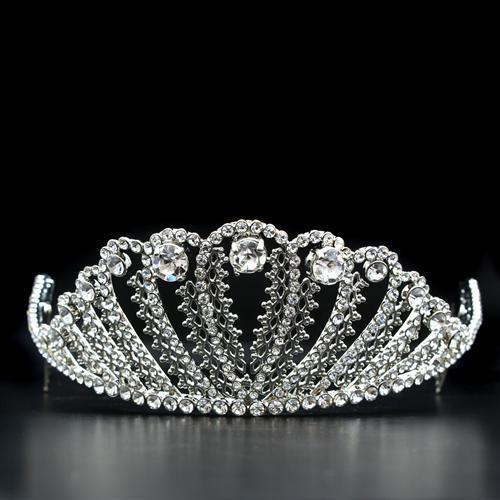 LO2114 - Imitation Rhodium Brass Tiaras & Hair Clip with Top Grade Crystal  in Clear-0