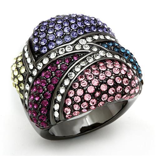 LO2174 - TIN Cobalt Black Brass Ring with Top Grade Crystal  in Multi Color-0