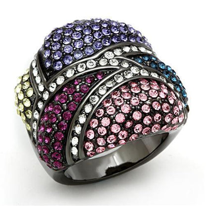 LO2174 - TIN Cobalt Black Brass Ring with Top Grade Crystal  in Multi Color-0
