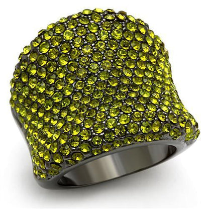 LO2185 - TIN Cobalt Black Brass Ring with Top Grade Crystal  in Olivine color-0