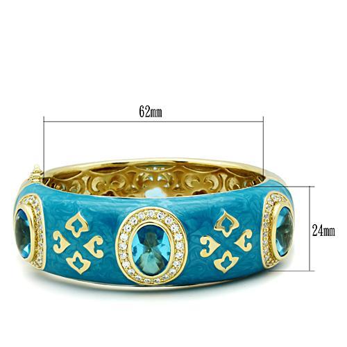 LO2250 - Gold Brass Bangle with Synthetic Synthetic Glass in Sea Blue-1