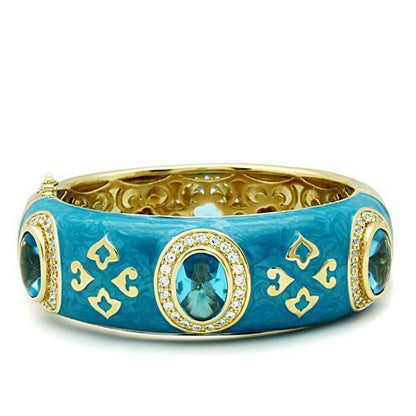 LO2250 - Gold Brass Bangle with Synthetic Synthetic Glass in Sea Blue-0