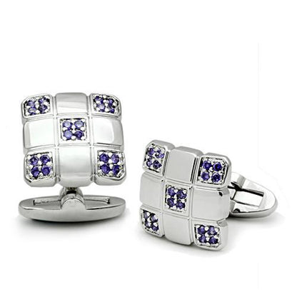 LO2296 - Rhodium Brass Cufflink with AAA Grade CZ  in Amethyst-0