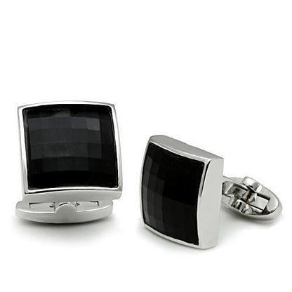LO2297 - Rhodium Brass Cufflink with Synthetic Synthetic Glass in Jet-0