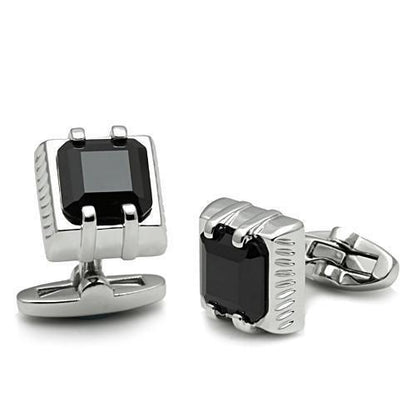 LO2305 - Rhodium Brass Cufflink with AAA Grade CZ  in Jet-0