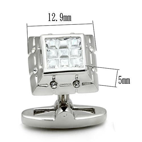 LO2306 - Rhodium Brass Cufflink with AAA Grade CZ  in Clear-1