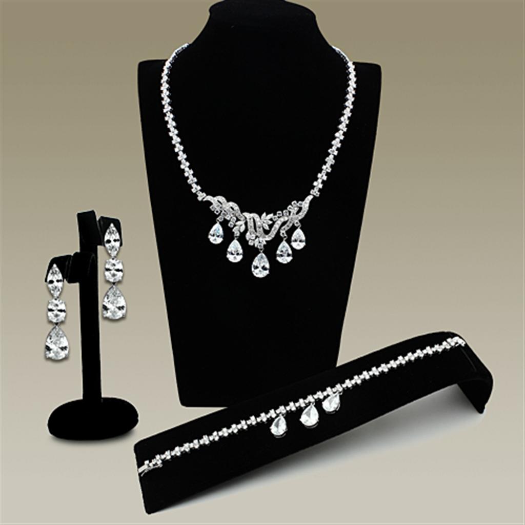 LO2334 - Rhodium Brass Jewelry Sets with AAA Grade CZ  in Clear-0