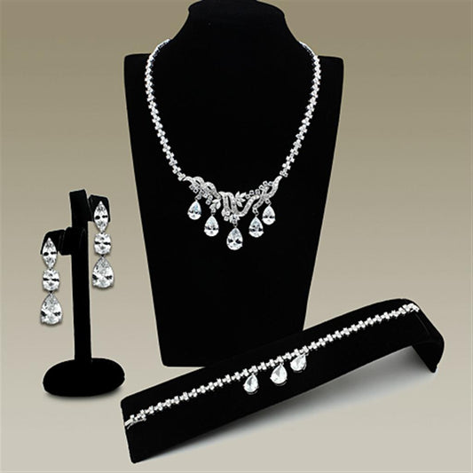 LO2334 - Rhodium Brass Jewelry Sets with AAA Grade CZ  in Clear-0