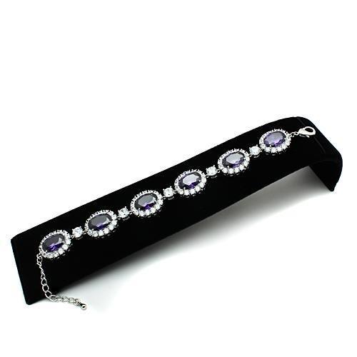 LO2359 - Rhodium Brass Bracelet with AAA Grade CZ  in Amethyst-1